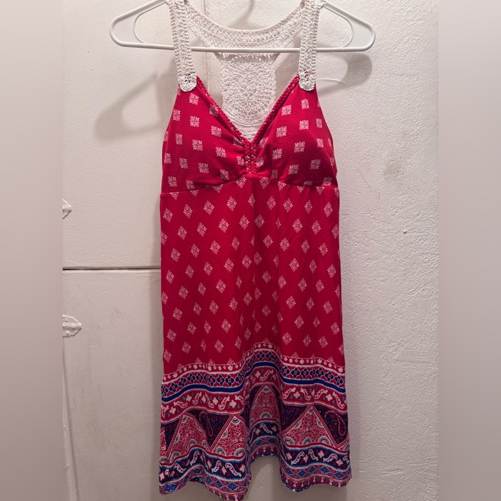 No Boundaries Red Dress with White Patterns